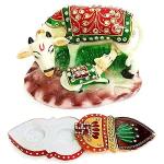 Cow With Baby Calf For Kids & Good Luck Gift Item with Marble Sindur Dani| Marble Dust Idol For Home Décor Showpiece| Polyresin Figurine| Approx Size 2.75 Inch & Wt 380 Gm Pack Of 2