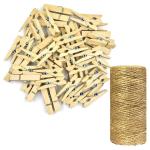 30 pcs Mini Natural Wood Pin for Photos, Wooden Small Photo Clips, Mini Close Pins for Pictures, Paper Peg Craft Little Baby Shower, Party Home Decoration (30 Pieces+Jute Rope, Natural Clips