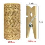 30 pcs Mini Natural Wood Pin for Photos, Wooden Small Photo Clips, Mini Close Pins for Pictures, Paper Peg Craft Little Baby Shower, Party Home Decoration (30 Pieces+Jute Rope, Natural Clips