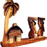 Wooden handicrafts Farmer Girls Showpiece -Table Decoration and Wall Mounted Home Decor Toy for Kids 15 cm Length, Clear,1 Piec