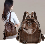 Women‘s Backpacks 2025 New PU Oil Wax Leather Retro Style Women Shoulder Bag Fashion Girls Student Knapsack C9855