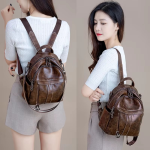 Women‘s Backpacks 2025 New PU Oil Wax Leather Retro Style Women Shoulder Bag Fashion Girls Student Knapsack C9855